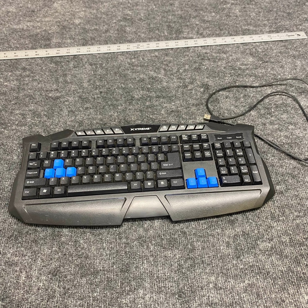 Xtreme Wired Gaming Keyboard Black Blue WASD Highlighted Keys Multimedia USB